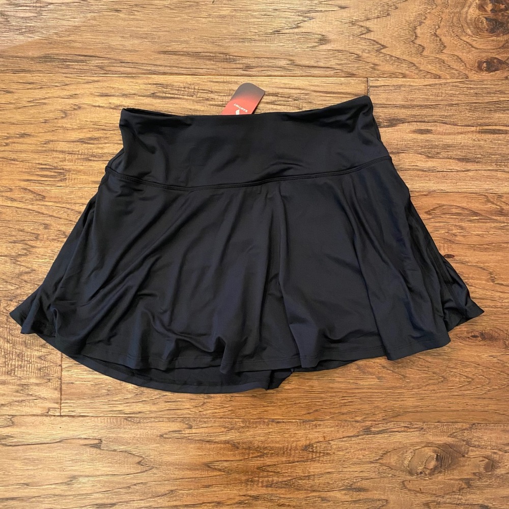 Santiny Womens Black Pleated Athletic Skort Back Zip Pocket Size L NEW